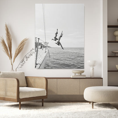 74555508-MGV-CV-24X36-Black White Sailing Wall Art Canvas Print, Framed Ocean Adventure Art Picture Print, Summer Energy Perfect Modern Minimalism Decor