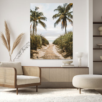 47319550-MGV-CV-24X36-Tropical Beach Wall Art Canvas Print, Framed Rustic Sand Art Picture Print, Palm Tree Perfect Tropical Coastal Decor Artwork