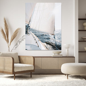 95570785-MGV-CV-24X36-Sailing Boat Wall Art Canvas Print, Framed Bright Nautical Art Picture Print, Sailing Sea Perfect Coastal Minimalist Decor Artwork