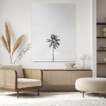 67263674-MGV-CV-24X36-Lone Palm Tree Wall Art Canvas Print, Framed Minimalist Tropical Art Picture Print, Monochrome Beach Perfect Modern Coastal