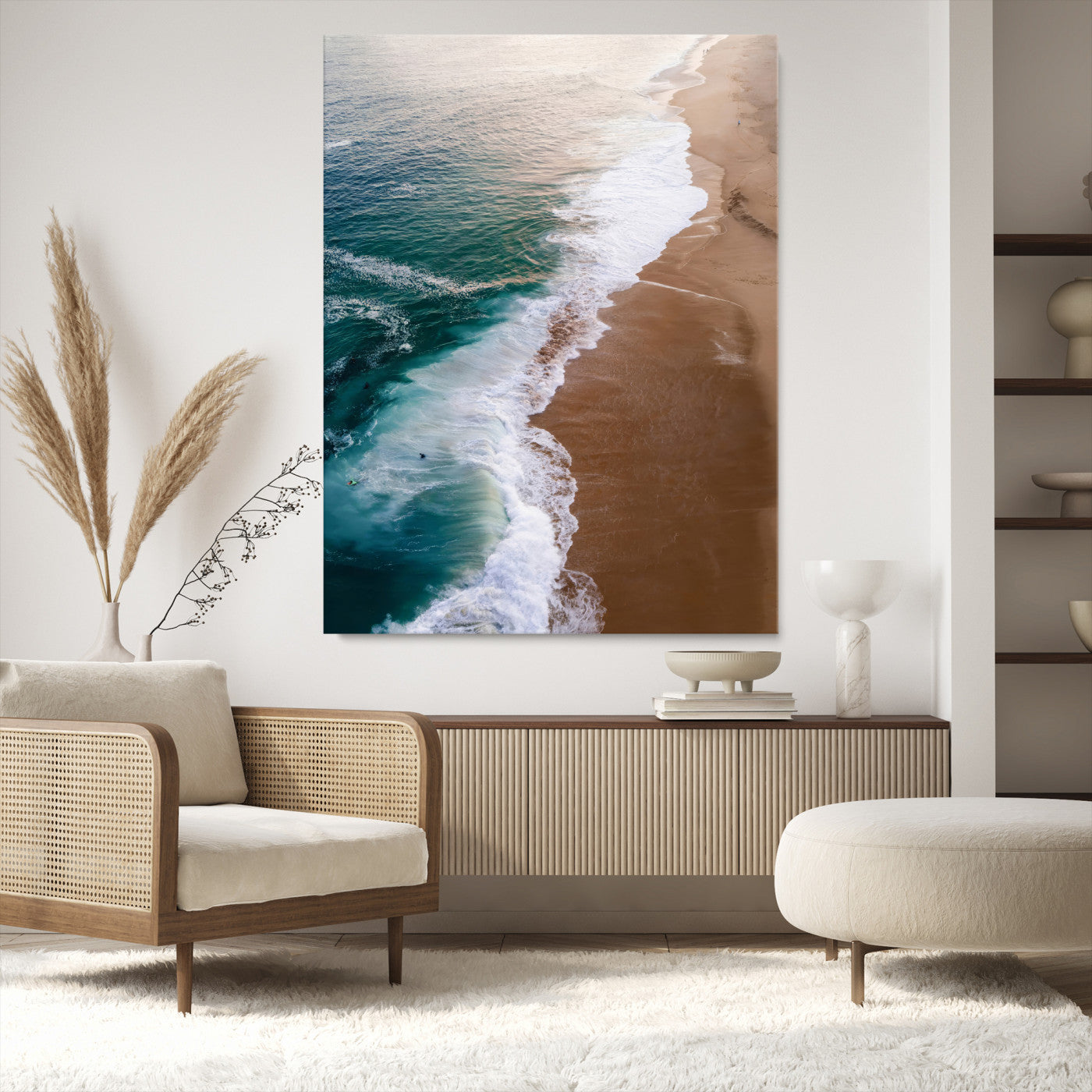 46042804-MGV-CV-24X36-Aerial Beach Wall Art Canvas Print, Framed Coastal Waves Art Picture Print, Turquoise Ocean Perfect Modern Coastal Decor Artwork