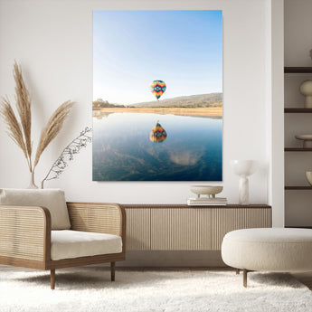 98091684-MGV-CV-24X36-Hot Air Balloon Wall Art Canvas Print, Framed Flight Reflection Art Picture Print, Peaceful Lakeside Perfect Modern Minimalist