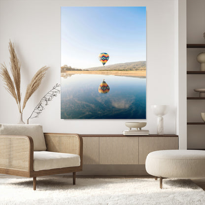 98091684-MGV-CV-24X36-Hot Air Balloon Wall Art Canvas Print, Framed Flight Reflection Art Picture Print, Peaceful Lakeside Perfect Modern Minimalist