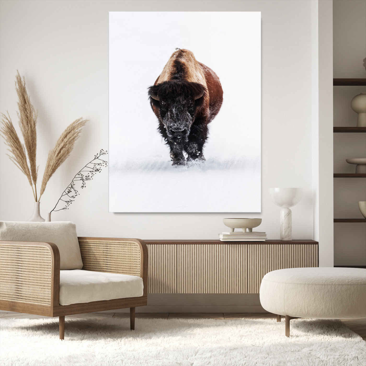 11394883-MGV-CV-24X36-Winter Bison Wall Art Canvas Print, Framed Rustic Wildlife Art Picture Print, Bold Animal Art Perfect Rustic Lodge Decor Artwork