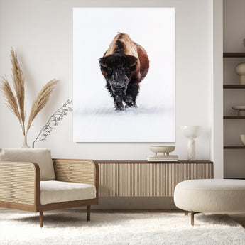 11394883-MGV-CV-24X36-Winter Bison Wall Art Canvas Print, Framed Rustic Wildlife Art Picture Print, Bold Animal Art Perfect Rustic Lodge Decor Artwork