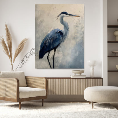 51380726-MGV-CV-24X36-Blue Heron Decor Wall Art Canvas Print, Framed Coastal Bird Design Art Picture Print, Minimal Heron Portrait Perfect Coastal