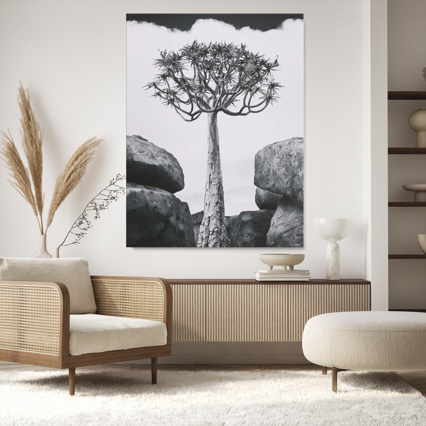 60628080-MGV-CV-24X36-Bold Tree Silhouette Wall Art Canvas Print, Framed Sculptural Tree Shape Art Picture Print, Desert Tree Perfect Modern Desert