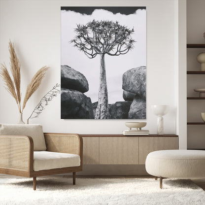 60628080-MGV-CV-24X36-Bold Tree Silhouette Wall Art Canvas Print, Framed Sculptural Tree Shape Art Picture Print, Desert Tree Perfect Modern Desert
