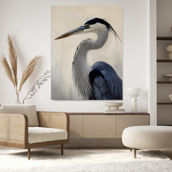 60171823-MGV-CV-24X36-Blue Heron Wall Art Canvas Print, Framed Coastal Bird Theme Art Picture Print, Minimalist Wildlife Perfect Coastal Minimalist