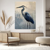 68368019-MGV-CV-24X36-Blue Heron Art Wall Art Canvas Print, Framed Crane Bird Painting Art Picture Print, Elegant Wildlife Scene Perfect Coastal