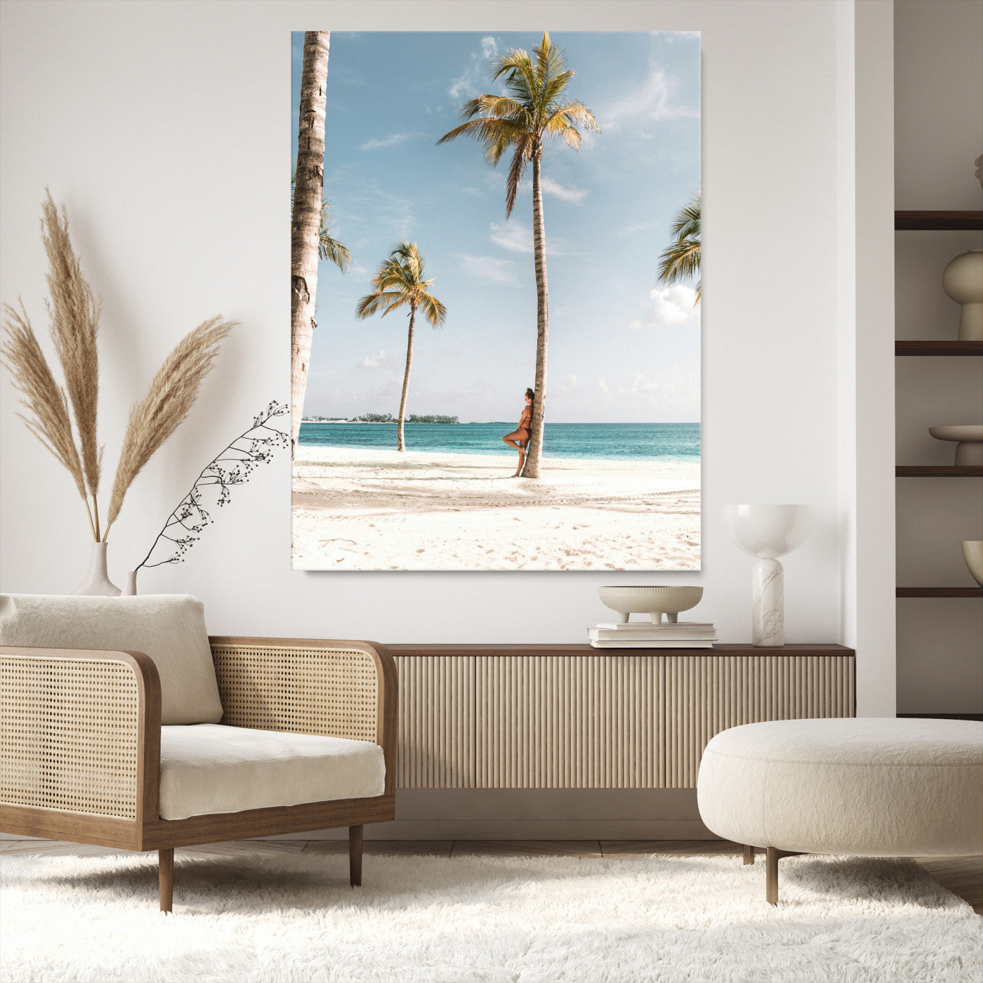 27750035-MGV-CV-24X36-Tropical Beach Scene Wall Art Canvas Print, Framed Palm Tree Photography Art Picture Print, Island Paradise Decor Perfect Coastal