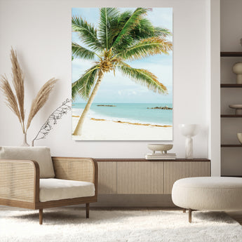 83804429-MGV-CV-24X36-Palm Tree Wall Art Canvas Print, Framed Tropical Beach Art Picture Print, Soft Sand Perfect Tropical Coastal Decor Artwork