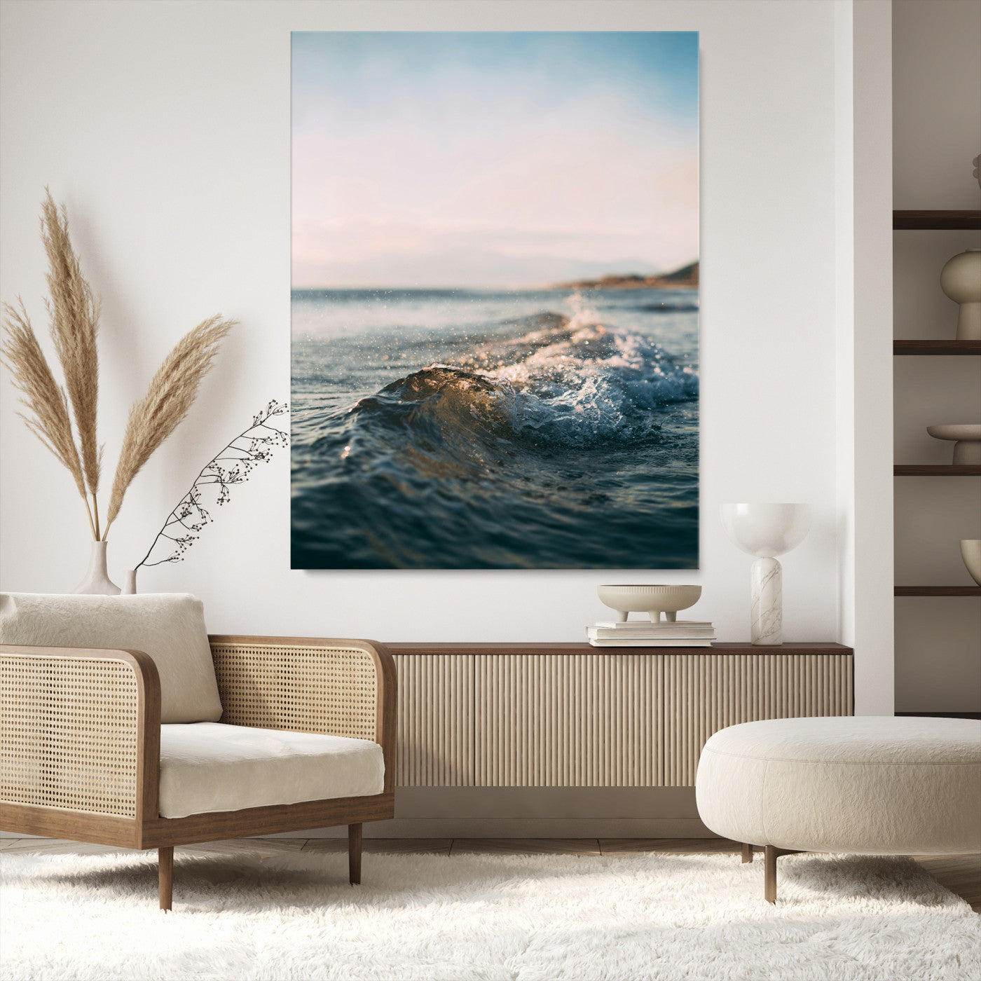 65283502-MGV-CV-24X36-Ocean Waves Wall Art Canvas Print, Framed Coastal Serenity Art Picture Print, Golden Hour Perfect Modern Coastal Decor Artwork