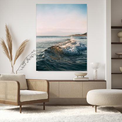 65283502-MGV-CV-24X36-Ocean Waves Wall Art Canvas Print, Framed Coastal Serenity Art Picture Print, Golden Hour Perfect Modern Coastal Decor Artwork
