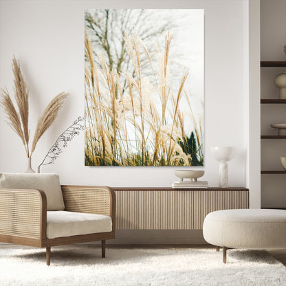 17571705-MGV-CV-24X36-Pampas Grass Wall Art Canvas Print, Framed Neutral Tones Art Picture Print, Minimalist Nature Perfect Boho Minimalist Decor