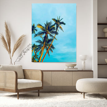 62885569-MGV-CV-24X36-Palm Trees Wall Art Canvas Print, Framed Tropical Vibes Art Picture Print, Blue Sky Perfect Coastal Boho Decor Artwork