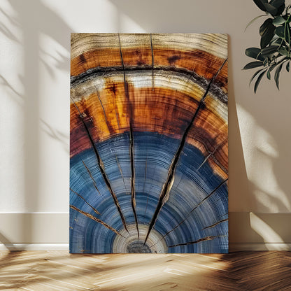 47703729-MGV-CV-24X36-Tree Rings Wall Art Canvas Print, Framed Wood Texture Art Picture Print, Blue Grain Perfect Rustic Modern Decor Artwork