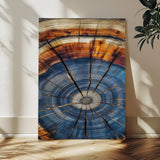 58959380-MGV-CV-24X36-Tree Rings Wall Art Canvas Print, Framed Wood Texture Art Picture Print, Blue Grain Perfect Rustic Modern Decor Artwork