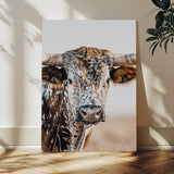 50803532-MGV-CV-24X36-Texas Longhorn Wall Art Canvas Print, Framed Speckled Cow Art Picture Print, Horned Bull Perfect Rustic Western Decor Artwork