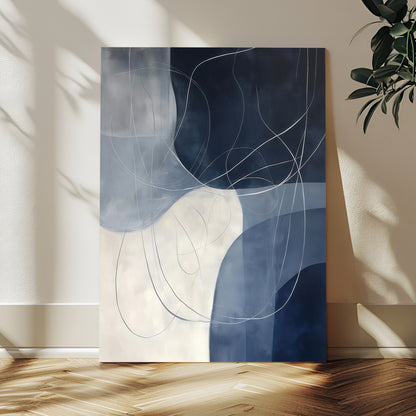 62566633-MGV-CV-24X36-Navy Abstract Wall Art Canvas Print, Framed Minimal Lineart Art Picture Print, Abstract Shapes Perfect Minimalist Abstract Decor