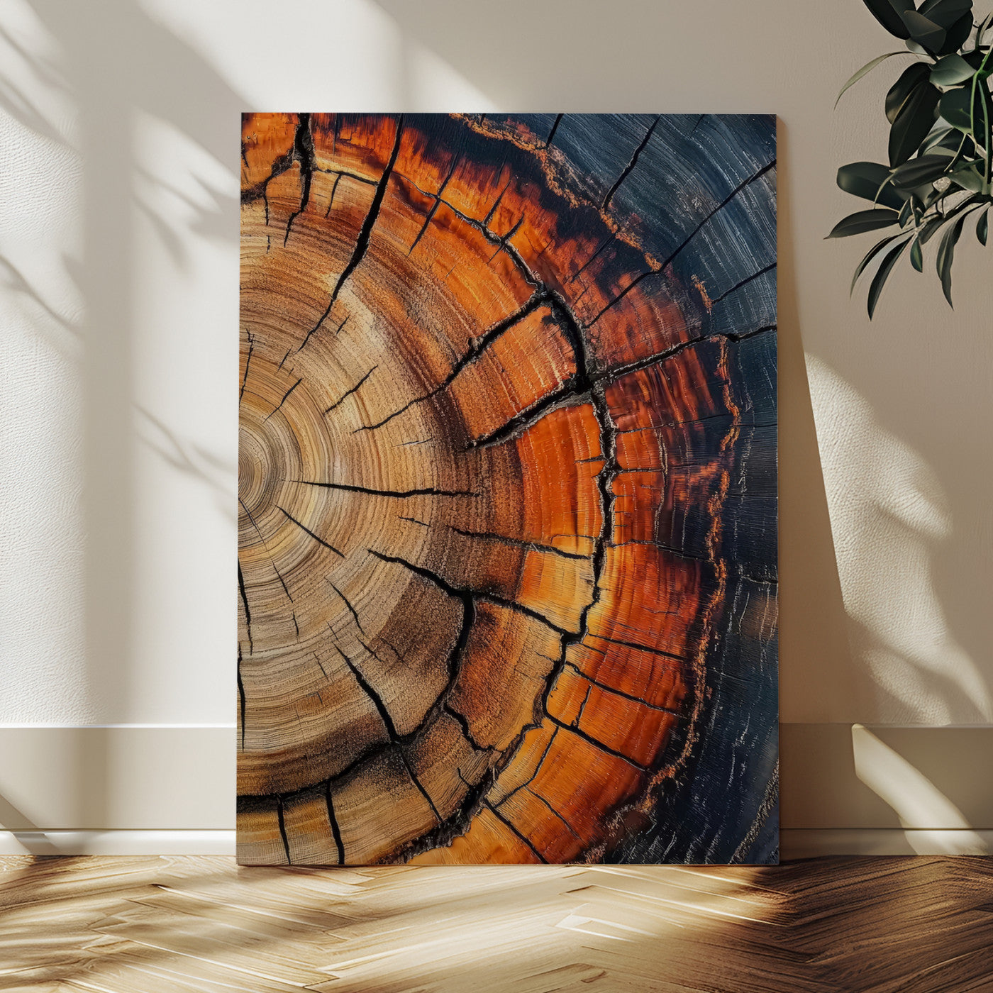 12078265-MGV-CV-24X36-Tree Rings Wall Art Canvas Print, Framed Burnt Wood Art Picture Print, Rustic Texture Perfect Rustic Earth Decor Artwork