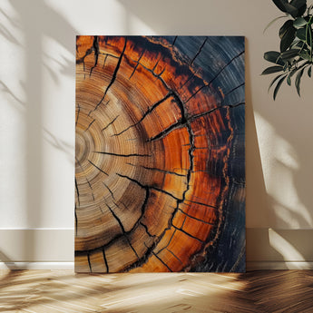 12078265-MGV-CV-24X36-Tree Rings Wall Art Canvas Print, Framed Burnt Wood Art Picture Print, Rustic Texture Perfect Rustic Earth Decor Artwork