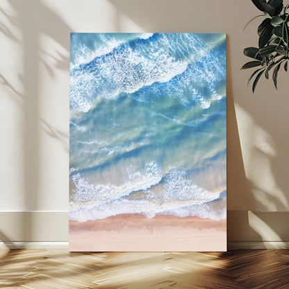 81208260-MGV-CV-24X36-Aerial Ocean Wall Art Canvas Print, Framed Blue Waves Art Picture Print, Sandy Shoreline Perfect Modern Coastal Decor Artwork