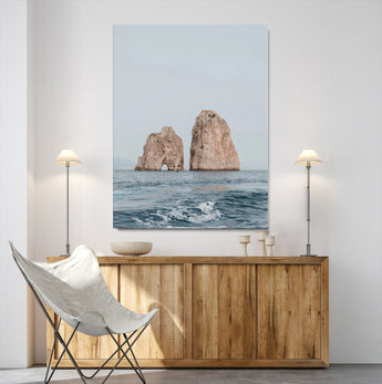 23148844-MGV-CV-24X36-Faraglioni Capri Wall Art Canvas Print, Framed Serene Ocean Art Picture Print, Mediterranean Coastal Perfect Mediterranean