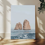 23148844-MGV-CV-24X36-Faraglioni Capri Wall Art Canvas Print, Framed Serene Ocean Art Picture Print, Mediterranean Coastal Perfect Mediterranean