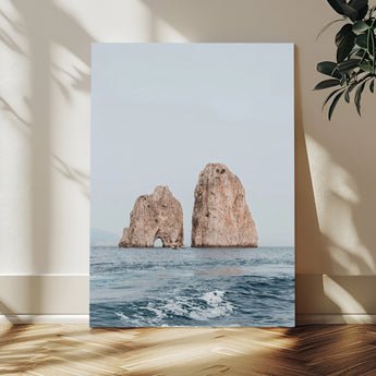23148844-MGV-CV-24X36-Faraglioni Capri Wall Art Canvas Print, Framed Serene Ocean Art Picture Print, Mediterranean Coastal Perfect Mediterranean