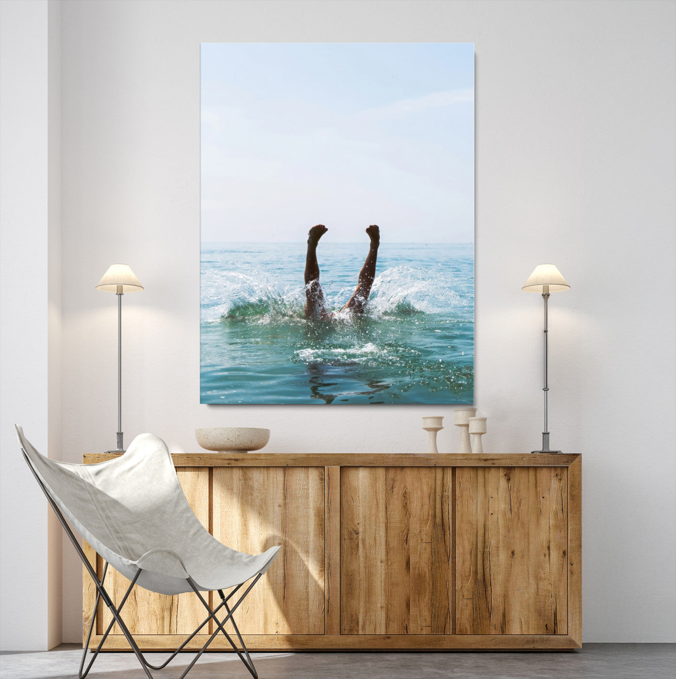 14351555-MGV-CV-24X36-Ocean Splash Wall Art Canvas Print, Framed Playful Beach Art Picture Print, Coastal Summer Perfect Coastal Contemporary Decor
