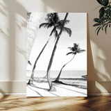 50406026-MGV-CV-24X36-Black White Palms Wall Art Canvas Print, Framed Tropical Beach Art Picture Print, Minimalist Coastal Perfect Coastal Minimalist