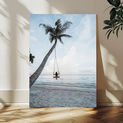 86062249-MGV-CV-24X36-Tropical Swing Wall Art Canvas Print, Framed Ocean Horizon Art Picture Print, Palm Trees Perfect Tropical Minimalist Decor Artwork
