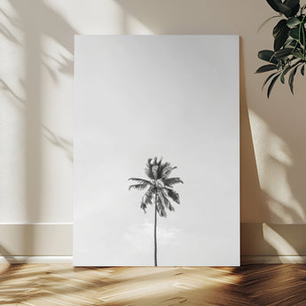 67263674-MGV-CV-24X36-Lone Palm Tree Wall Art Canvas Print, Framed Minimalist Tropical Art Picture Print, Monochrome Beach Perfect Modern Coastal