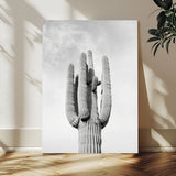 17148959-MGV-CV-24X36-Saguaro Cactus Wall Art Canvas Print, Framed Monochrome Desert Art Picture Print, Black White Cactus Perfect Southwestern