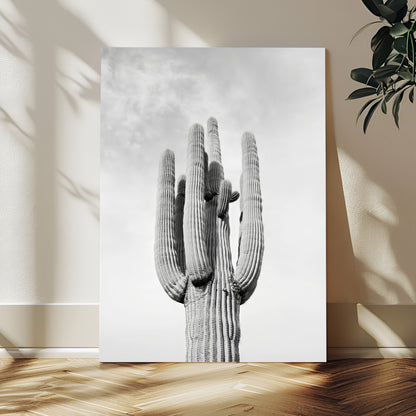 17148959-MGV-CV-24X36-Saguaro Cactus Wall Art Canvas Print, Framed Monochrome Desert Art Picture Print, Black White Cactus Perfect Southwestern