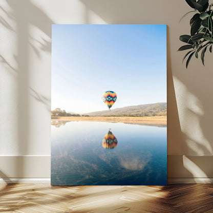 98091684-MGV-CV-24X36-Hot Air Balloon Wall Art Canvas Print, Framed Flight Reflection Art Picture Print, Peaceful Lakeside Perfect Modern Minimalist