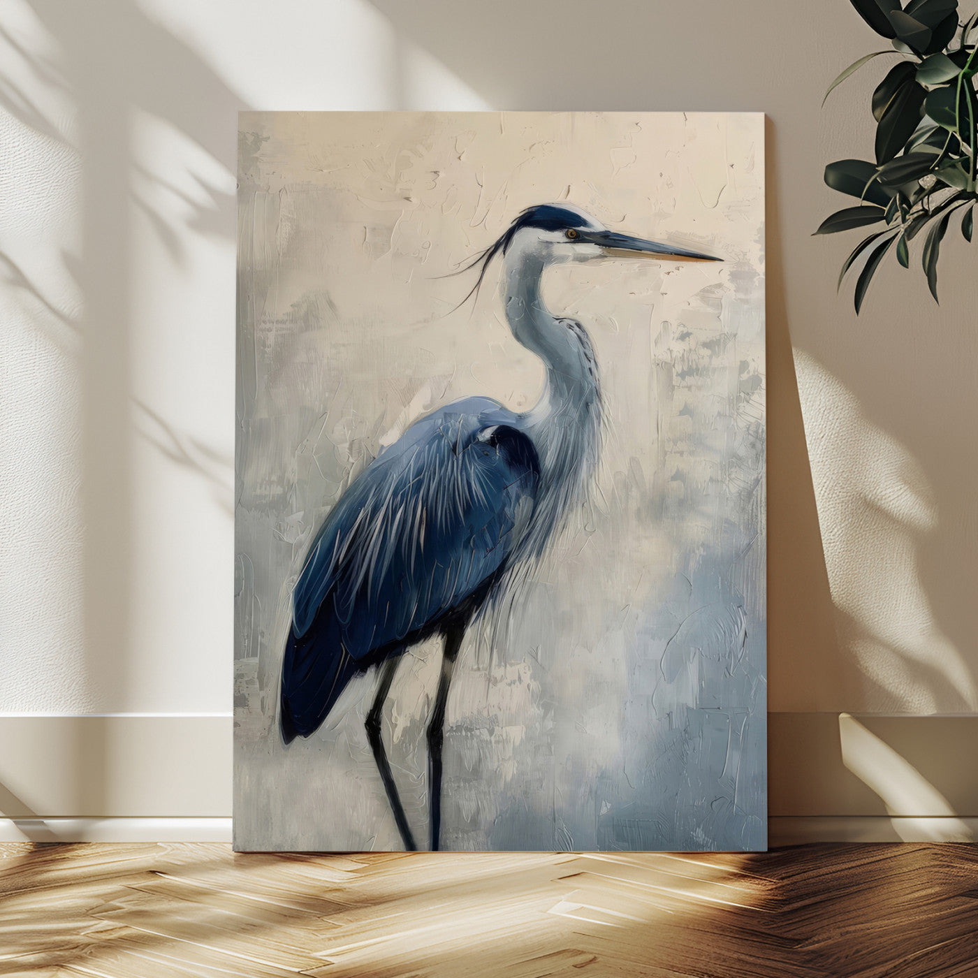 51380726-MGV-CV-24X36-Blue Heron Decor Wall Art Canvas Print, Framed Coastal Bird Design Art Picture Print, Minimal Heron Portrait Perfect Coastal