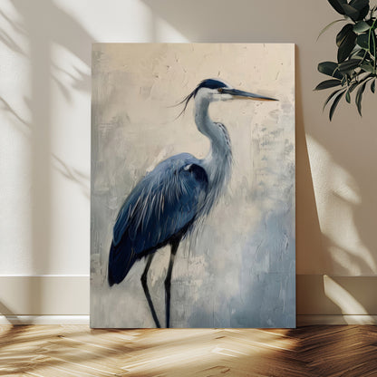 51380726-MGV-CV-24X36-Blue Heron Decor Wall Art Canvas Print, Framed Coastal Bird Design Art Picture Print, Minimal Heron Portrait Perfect Coastal