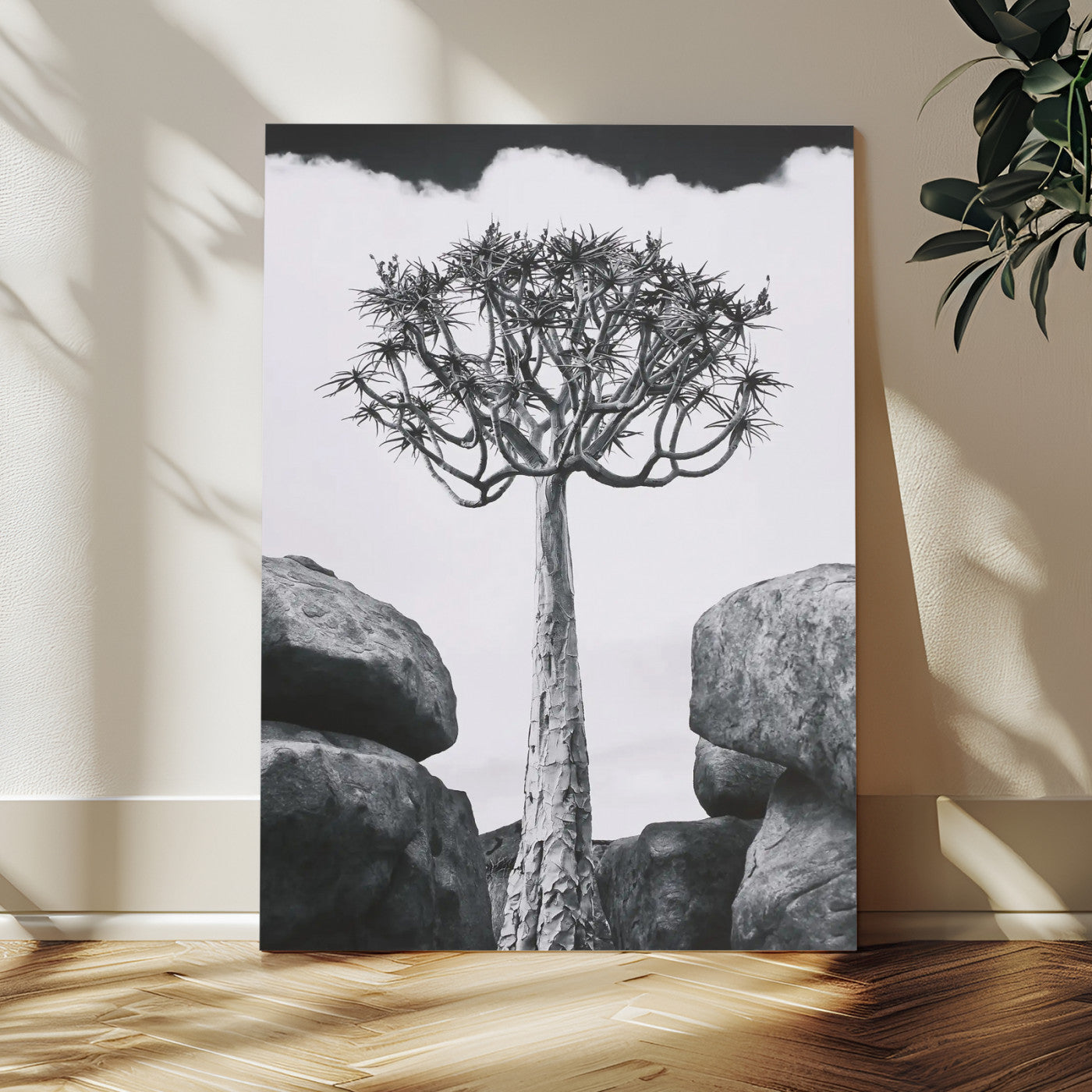 60628080-MGV-CV-24X36-Bold Tree Silhouette Wall Art Canvas Print, Framed Sculptural Tree Shape Art Picture Print, Desert Tree Perfect Modern Desert
