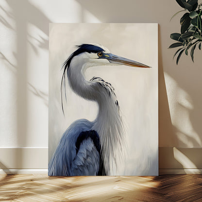 79581184-MGV-CV-24X36-Blue Heron Wall Art Canvas Print, Framed Elegant Wildlife Art Picture Print, Minimalist Bird Theme Perfect Coastal Minimalist