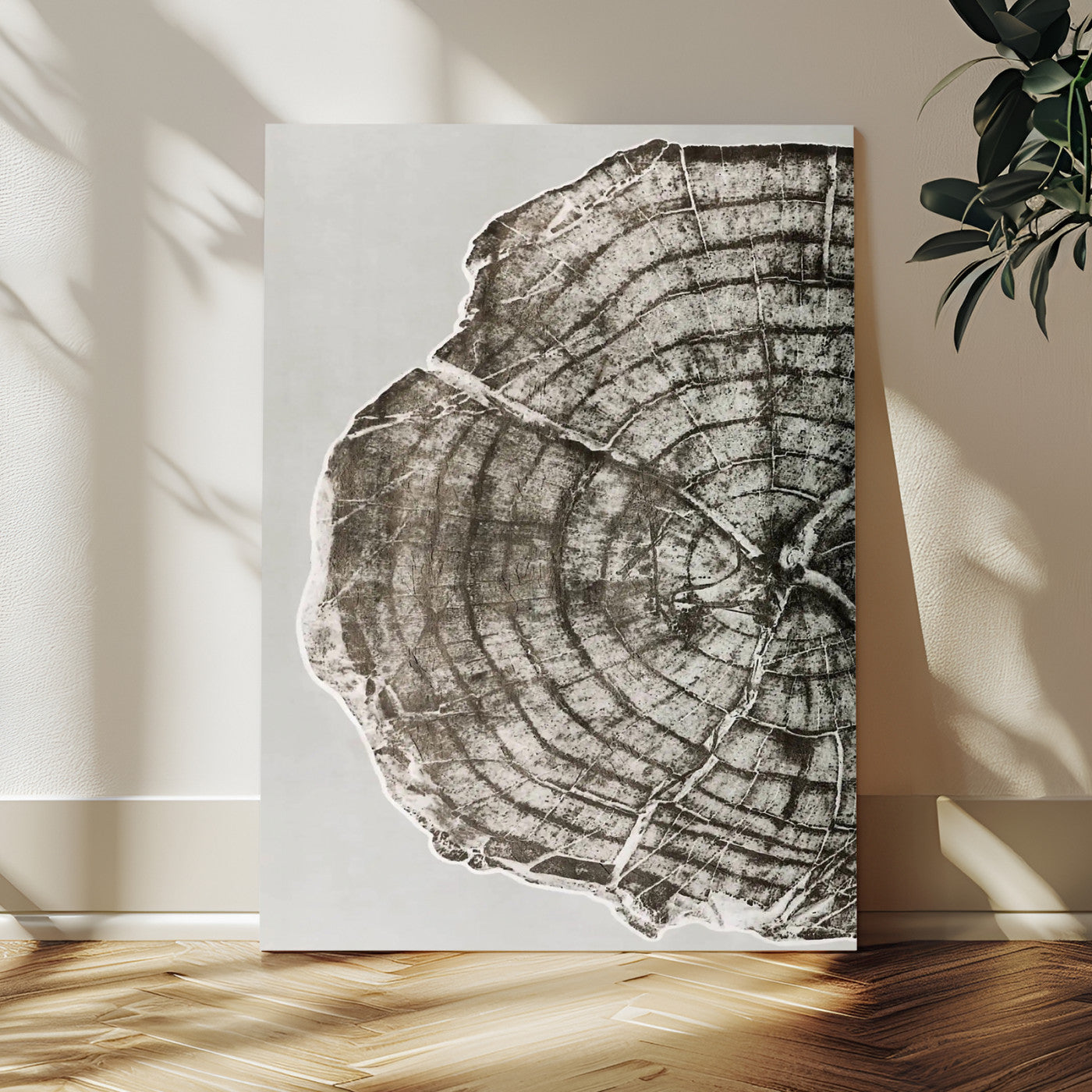 11167473-MGV-CV-24X36-Rustic Wall Decor Wall Art Canvas Print, Framed Modern Lodge Style Art Picture Print, Neutral Wood Slice Perfect Scandinavian