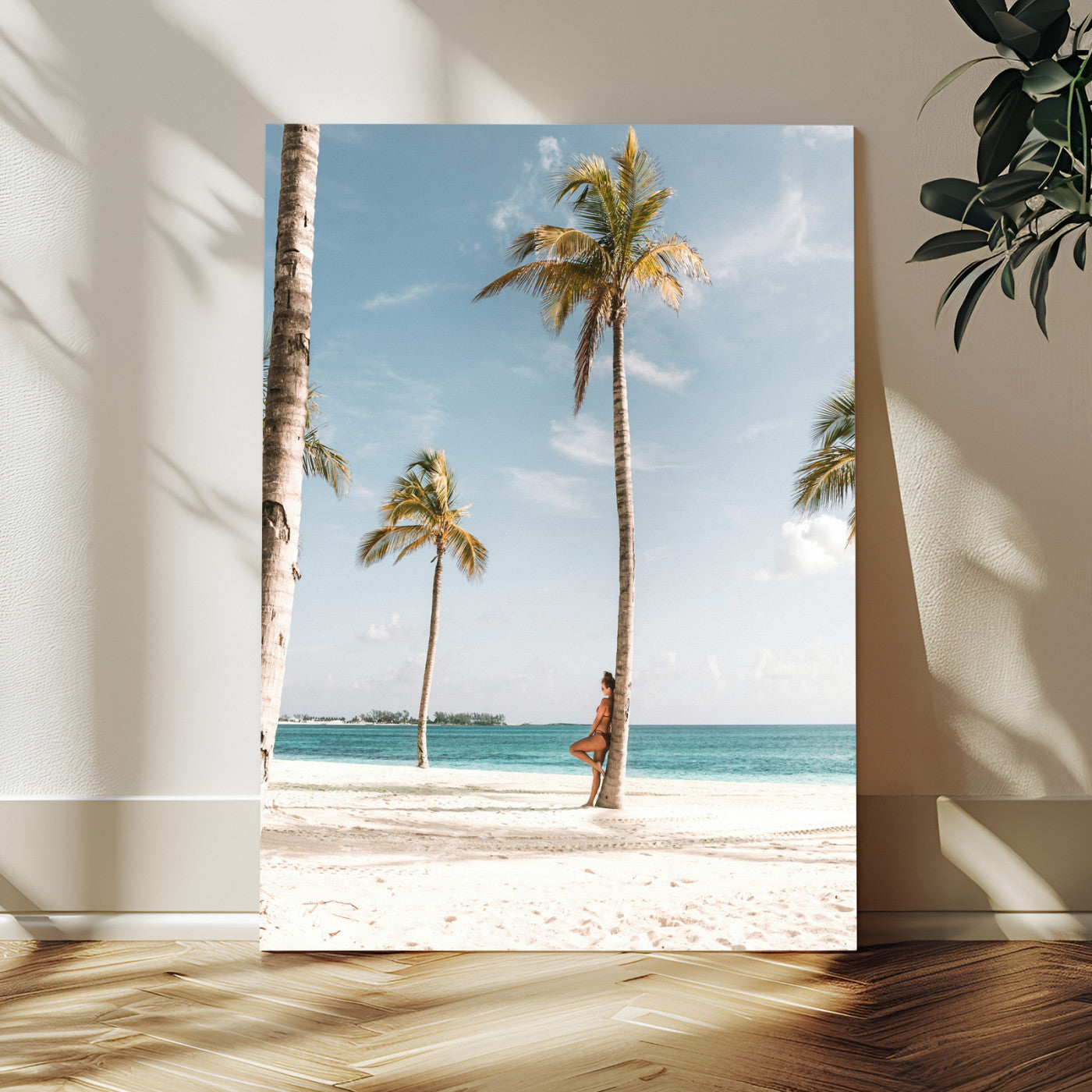 27750035-MGV-CV-24X36-Tropical Beach Scene Wall Art Canvas Print, Framed Palm Tree Photography Art Picture Print, Island Paradise Decor Perfect Coastal