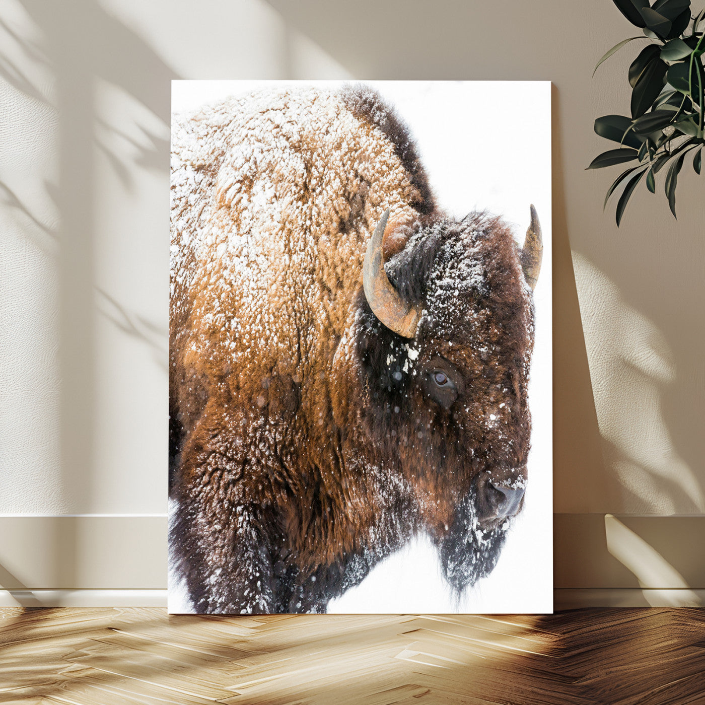27690436-MGV-CV-24X36-Snowy Buffalo Wall Art Canvas Print, Framed Wildlife Photography Art Picture Print, Rustic Lodge Perfect Rustic Lodge Decor Decor