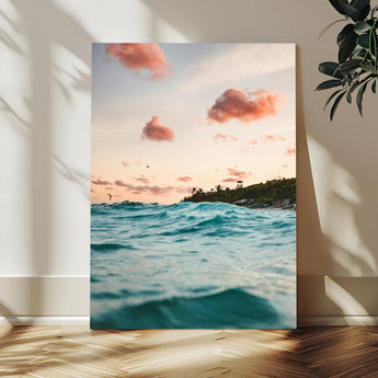 13960366-MGV-CV-24X36-Tropical Seascape Wall Art Canvas Print, Framed Sunset Ocean Art Picture Print, Coastal Aesthetic Perfect Coastal Bohemian Decor