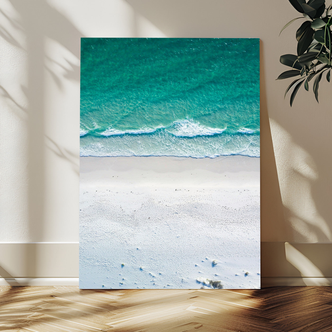 26150405-MGV-CV-24X36-Soft Waves Wall Art Canvas Print, Framed Seaside Escape Art Picture Print, Minimalist Beach Aesthetic Perfect Coastal Minimalist
