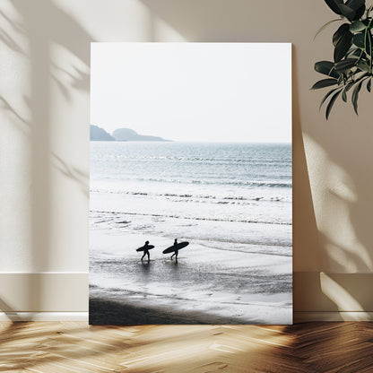 58090796-MGV-CV-24X36-Surfer Silhouettes Wall Art Canvas Print, Framed Minimalist Ocean Art Picture Print, Soft Horizon Perfect Minimalist Coastal Decor