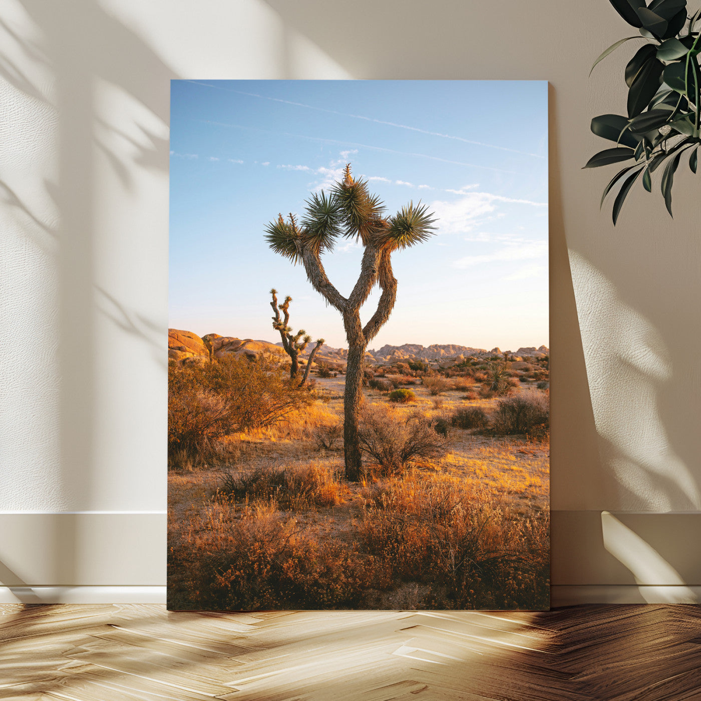 90776393-MGV-CV-24X36-Joshua Tree Wall Art Canvas Print, Framed Golden Hour Desert Art Picture Print, Sunset Glow Perfect Southwestern Boho Decor