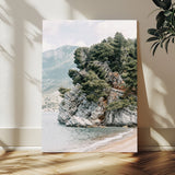 82638964-MGV-CV-24X36-Coastal Wall Art – Rocky Cliff and Pine Trees Canvas Print, Scenic Mountain and Shoreline Photography Decor for Bedroom, Living