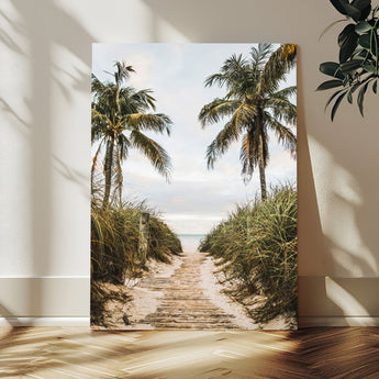 53859552-MGV-CV-24X36-Tropical Beach Wall Art – Palm Tree Pathway Canvas Print, Coastal Paradise Photography Decor for Living Room, Bedroom, Office,